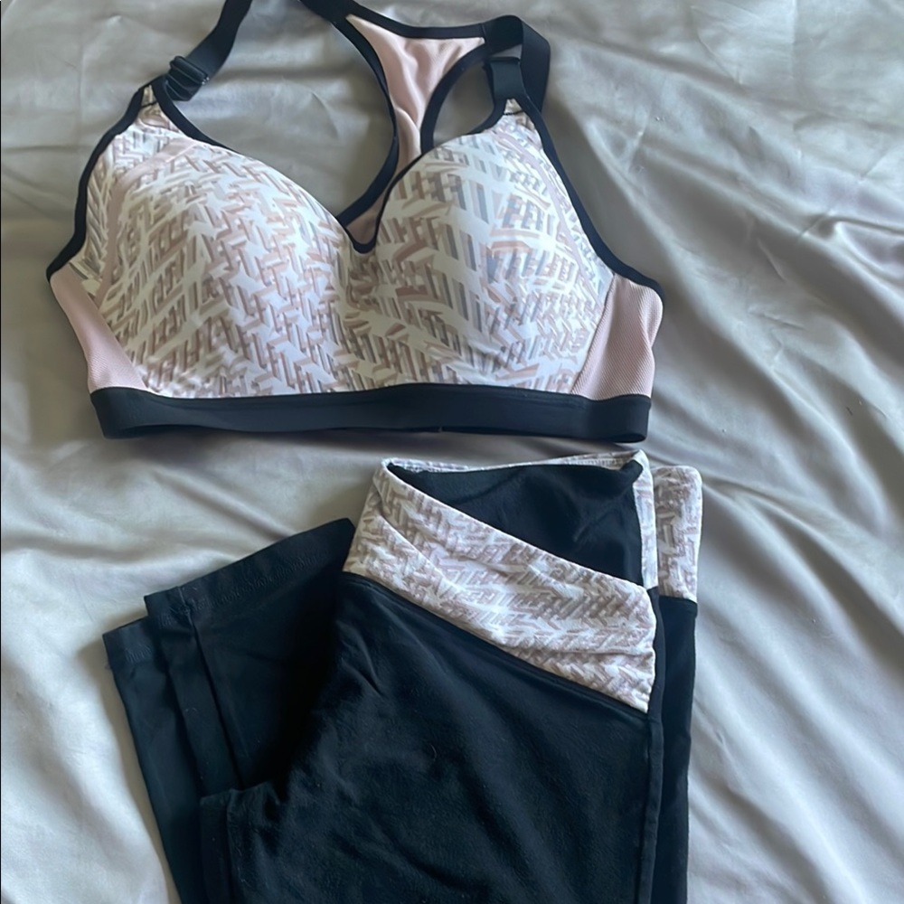 Victoria’s Secret Pink & Black Racerback Sports Bra and Leggings Set